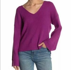Free Press V Neck Purple Ribbed Sweater NWT